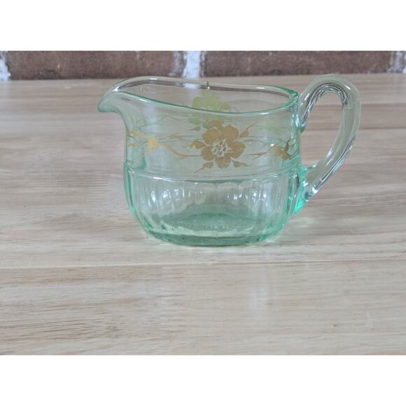 Vintage Mint Green Uranium Glass Cream & Sugar Serving Set - Picture 6 of 11